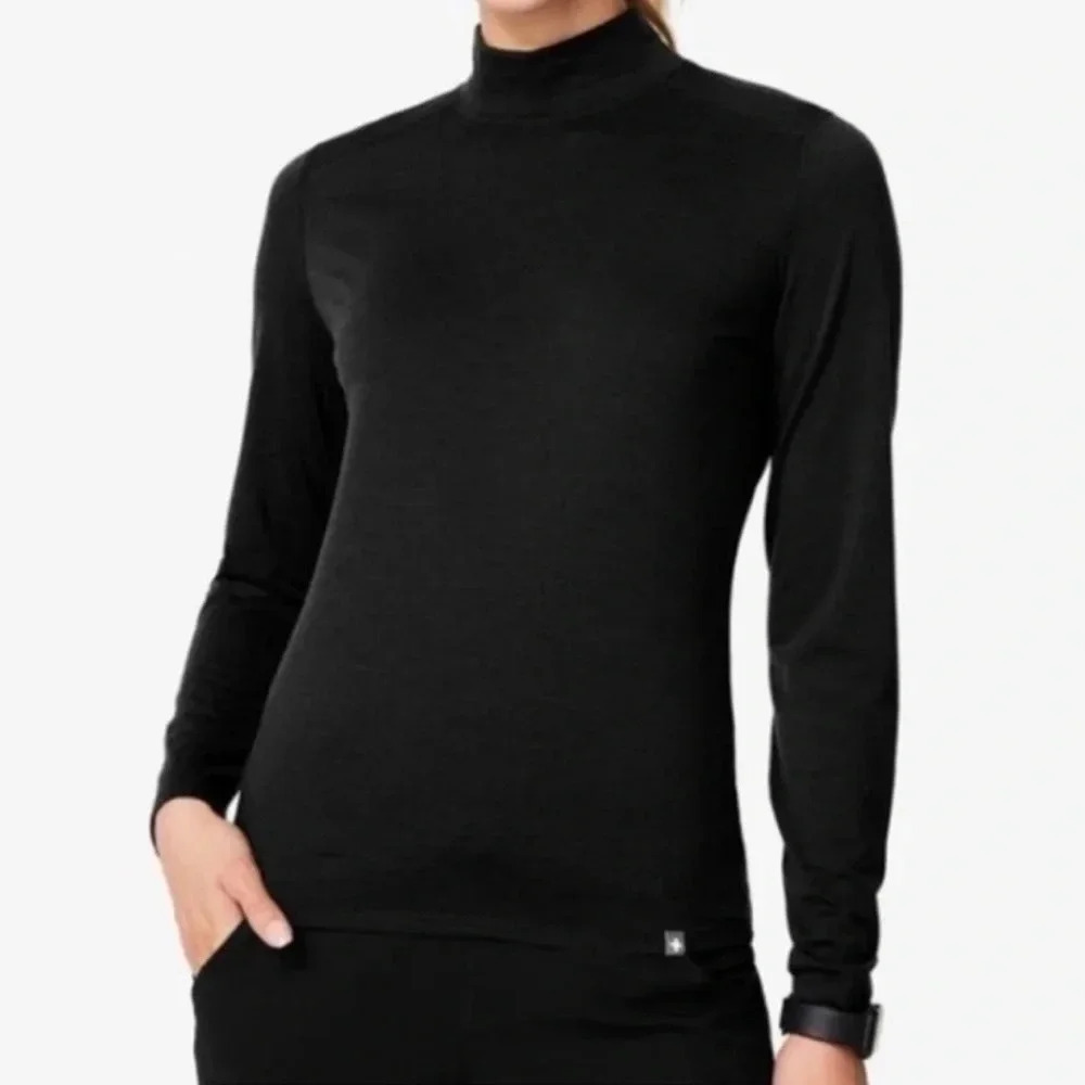 Figs Merino Wool Mock Neck Pull-On Underscrub Top Long Sleeve Size M Navy Blue